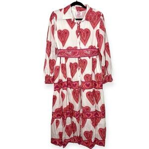 Victoria Dunn 100% cotton valentine's heart white and pink maxi dress size large